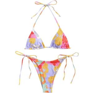 ZAFUL Triangle Bikini for Women 2 Piece Halter Bikini Sets Sexy High Cut Bathing Suit Side Tie Swimsuits (Medium)