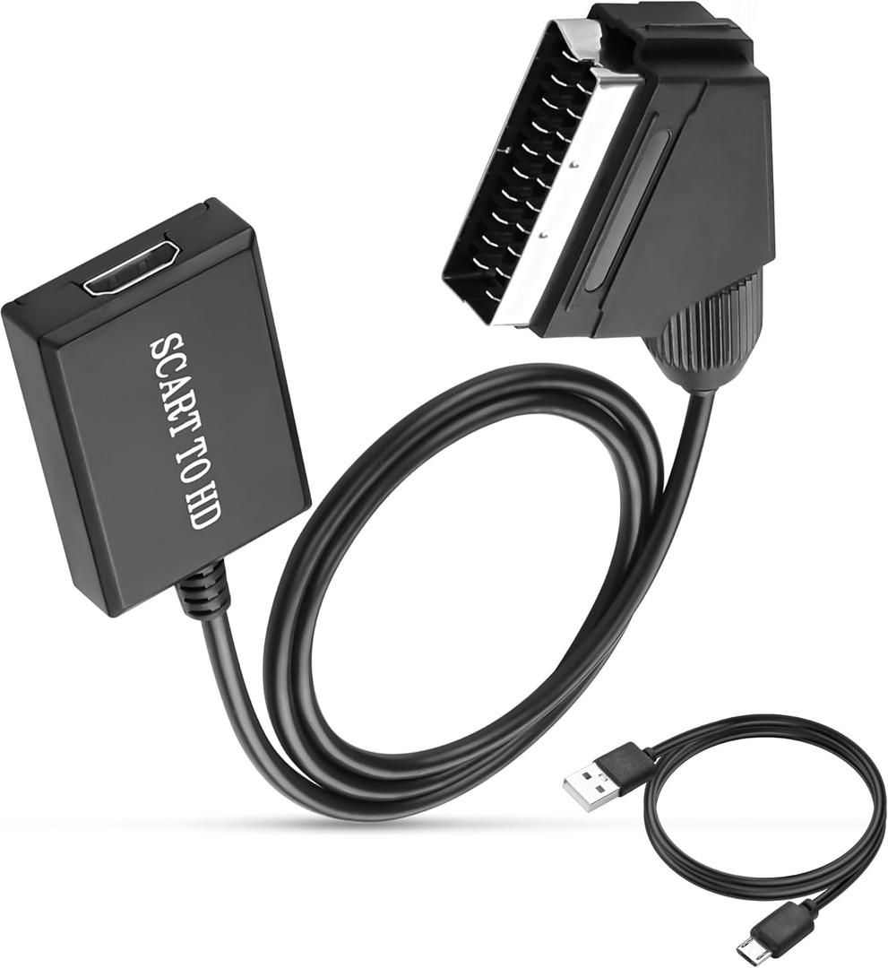 XMSJSIY SCART to HDMI Converter Cable 1080P/720P SCART Analog to Digital HDMI Female HD Video Audio Converter Adapter for CRT/VHS/DVD CVBS Play -0.7M/2.29FT