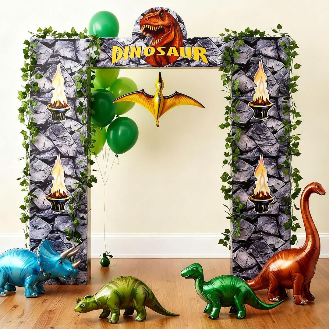 9 pcs Dinosaur Party Decorations 10 x 13.9 Inch Stone Cardboard Boxes with Banner Trunk or Treat Car Decor Dino Arch Props for Halloween Jungle Safari Party Birthday Baby Shower Backdrop
