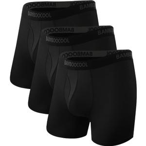 BAMBOO COOL Men's Underwear Breathable Boxer Briefs with Fly Moisture-Wicking Lightweight Underwear (XX-Large, 01-Black, Pack of 3)