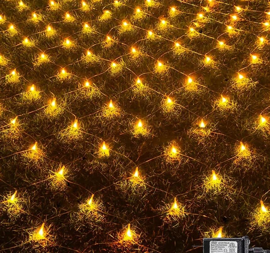 FUNPENY Christmas 360 LED Net Lights, 12 FT x 5FT Clear Wire Christams Outdoor String Lights 8 Modes Waterproof Connectable Xmas Decorations for Indoor Bushes Garden Party Holiday Decor (Warm White)