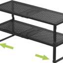 Expandable Adjustable Stackable Kitchen Organizer, Spice Rack,Metal Pantry Storage Shelves Racks,Counter Shelf for Cabinets, Countertop, Cupboard (2 Packs/Large/Black) (10.24"D x 16.6"~26.5"W x 6.1"/7.5"H)