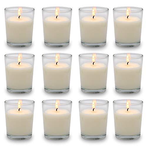 Set of Only11White Votive Candles Clear Glass Filled Unscented Soy Wax Candle for Home Décor Spa Weddings Birthday Holidays Party and DIY