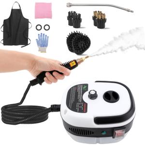 Steam cleaner,Handheld Steamer for Cleaning with 6 Brush Heads, 6 Speeds High Pressure Temperature Portable Steam Cleaner for Upholstery,Kitchen,Furniture Bathroom Car,Grout and Tile (White)