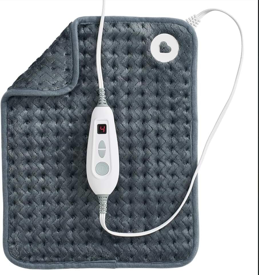 Brookstone Herringbone Portable Heating Pad - Super Soft Plush, 6 Heat Settings, Machine Washable, Easy-to-Use Controller, 16'' x 12'' for Pain Relief, Period Cramps, Warmth (Gray)