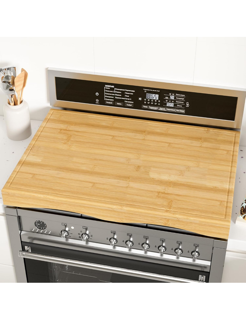 Stove Top Cover Board for Gas Stovetop, Bamboo Noodle Cutting Board for Electric Stove Top Cover Sink Chopping Board with Detachable Legs Juice Groove Restaurant Kitchen Countertop, New Home Gifts. 29.5" x 22"