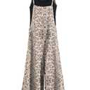 KMAZN Women's Casual Loose Long Cotton Bib Overalls Baggy Linen Plus Size Jumpsuits Rompers Wide Leg Pants QG5 301, M