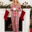 Family Matching Women Christmas Pajamas: Button Down Red Stripes and Christmas Tree Patterned PJS for Family Reunion Christmas Party Take Photos Gift for Couples - Women Large