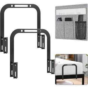 YUOROS Extra Tall Mattress Retainer Bar, Slide Stopper for Metal Frame, Holder Gripper to Keep From Sliding (2 Holders+1 Bedside Caddy), Black