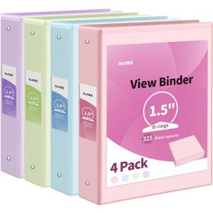 SUNEE 1.5 Inch Binders 3 Ring 4 Pack, Clear View 1 1/2 Inch Binders Three Ring PVC-Free (Fit 8.5x11 Inches) for School or Office Supplies, Assorted Pastel