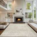 6x9 Area Rugs Washable Rug: Anti-Skid Abstract Modern Living Room Rug Soft Thin Carpets Indoor Floor Non-Shedding Carpet for Bedroom Dining Farmhouse Nursery Home Office (Beige/Light Brown, 6'x9')