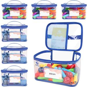 BEBOAN 6 Packs Storage Bags Organizer Jewelry Clothing Storage for Family Members, Travel Waterproof Container for Clutter and Other Little Items, Reusable Clear PVC Organizing Case Bags Blue