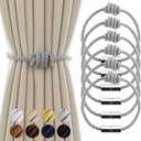 Magnetic Curtain Tiebacks - Decorative Tie Backs for Drapes, 6 Pack Rope Holders, Grey