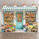 ZTHMOE Fabric 7x5ft Spring Flowers Shop Photography Backdrop Easter Floral Market Rabbits Colorful Eggs Party Decoration Kids Adults Photo Banner Props