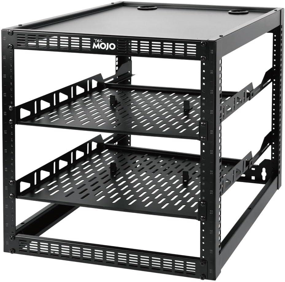 Tecmojo 12U Open Frame Network Rack for IT & AV Gear, AV Rack Floor Standing or Wall Mounted,with 2 PCS 1U Rack Shelves & Mounting Hardware,Network Rack for 19" Networking,Audio and Video Device, Black