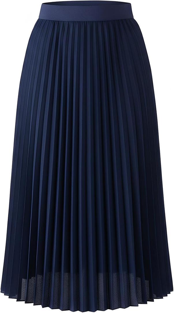 Shestellar Women's High Waist Pleated Chiffon Midi Skirt - A-Line Flowy Swing Skirt with Lining, Medium