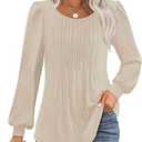 Long Sleeve Shirts For Women Fall Fashion 2025 Womens Tunic Tops Pleated Crew Neck Puff Sleeve Blouses Dressy Casual 2X