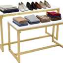 Gold 2-Piece Set Retail Display Tables Modern Nesting Tables - Metal Display Riser Shelf for Shoes, Handbags, Home, Clothing Shops & Retail Stores - 110lbs Load Capacity
