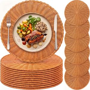 12 Pcs Round Rattan Placemats,Boho Charger Plates for Dining Table, 11.8 inches