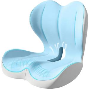 Seat Cushion for Office Chair and Car, Lumbar Support Pillow for Office Chair, Memory Foam Ergonomic Seat Cushion for Long Sitting, Back & Tailbone Pain, Sciatica - Blue & Gray