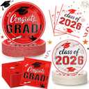Red Graduation Plates and Napkins 2026, 9 Disposable Paper Plates 7 Dessert Plates, Red Congrats GRAD Class of 2026 Party Supplies Tableware Set for Graduation Party Decorations Serve 50 Guests