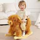 Baby Rocking Horse,Highlander Cattle Wooden Rocking Horse for Toddlers 1 Year Old Cute Cow Stuffed Plush Ride-on Toy Rocking Animal for Baby Boys and Girls Nursery/Child Christmas or Birthday Gift, 9 inches x 14 inches x 20 inches