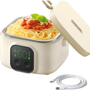 Portable Auto Electric Heated Lunch Box for Adults,Food Warmer Lunch Box,Rechargeable 14000mAh Battery,Self-Heating with 800 ml Inner Container, Keep Warm for Food, Perfect for Camping,Picnic,Office