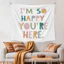 XLDLIOO Boho Classroom Tapestry, Boho Classroom Decor, Inspirational Wall Tapestry Hanging for Bedroom, I'm So Happy You're Here, Educational Welcome Tapestries Wall Decor Art for Kids Dorm Living Room Party 60x50in