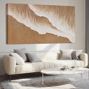 ZENPEE Brown Canvas Wall Art and White Ocean Unique Wall Decor Posters, Wall Hanging Decor for Dining Room or Living Room, 24" x 48"