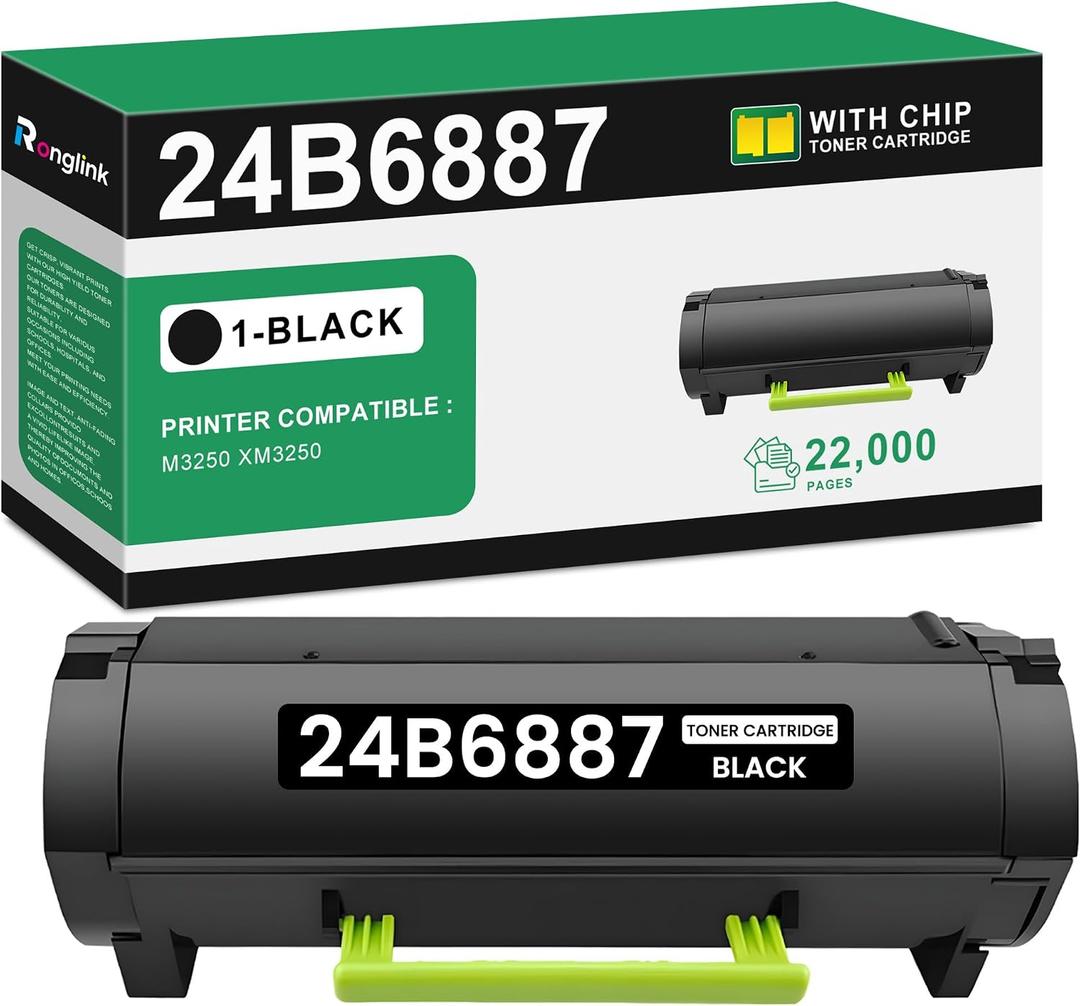 24B6887 Black Toner Cartridge (with Chip) Replacement for Lexmark 24B6887 Toner Cartridge High Yield Works with M3250 XM3250 Series Printer (1 Pack, 22,000 Pages)