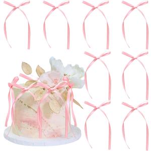 Gyufise 30Pcs Bowknot Cake Toppers Bow Cake Decorations Picks Baby Shower Cake Decorations for Birthday Wedding Party Wedding Anniversary Party Supplies Pink