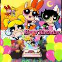 Power Girl Party Supplies5x3FT,Cartoon Girl Backdrop,Cartoon Theme Happy Birthday Party Banner for Boys and Girls Anime Party Decoration