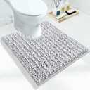 Yimobra Toilet Rugs U Shaped 24x20, Soft Comfortable Absorbent Chenille Toilet Mat for Bathroom Floor, Non-Slip Contour Bathroom Rugs for Toilet, Dry Quickly Machine Washable, Silver
