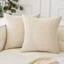 Woaboy Cream White Throw Pillow Covers 20x20 Inch Set of 2 Decorative Couch Pillow Covers Farmhouse Soft Corduroy Boho Home Decors for Winter Spring Cushion Bed Sofa Living Room