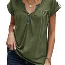 Womens V Neck T Shirts Rolled Short Sleeve Henley Tops Button Up Solid Loose fit Summer Casual Tees Shirts Army Green (Green, M)