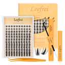 Lash Clusters Kit Invisible Band 10-18mm Manga Lash Clusters D Curl Clusters Eyelash Extensions Fairy Wispy Eye Lashes Kit With Bond & Seal, Glue Remover, Tweezers (LF06 Lashes Set)