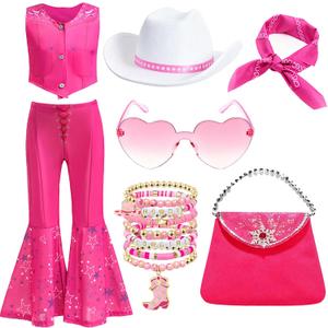 Cowgirl Costume Girls Kids Disco Cowgirl Outfits Movie Heroine Dress Up for Halloween Birthday Cosplay Party (5-6 Years)