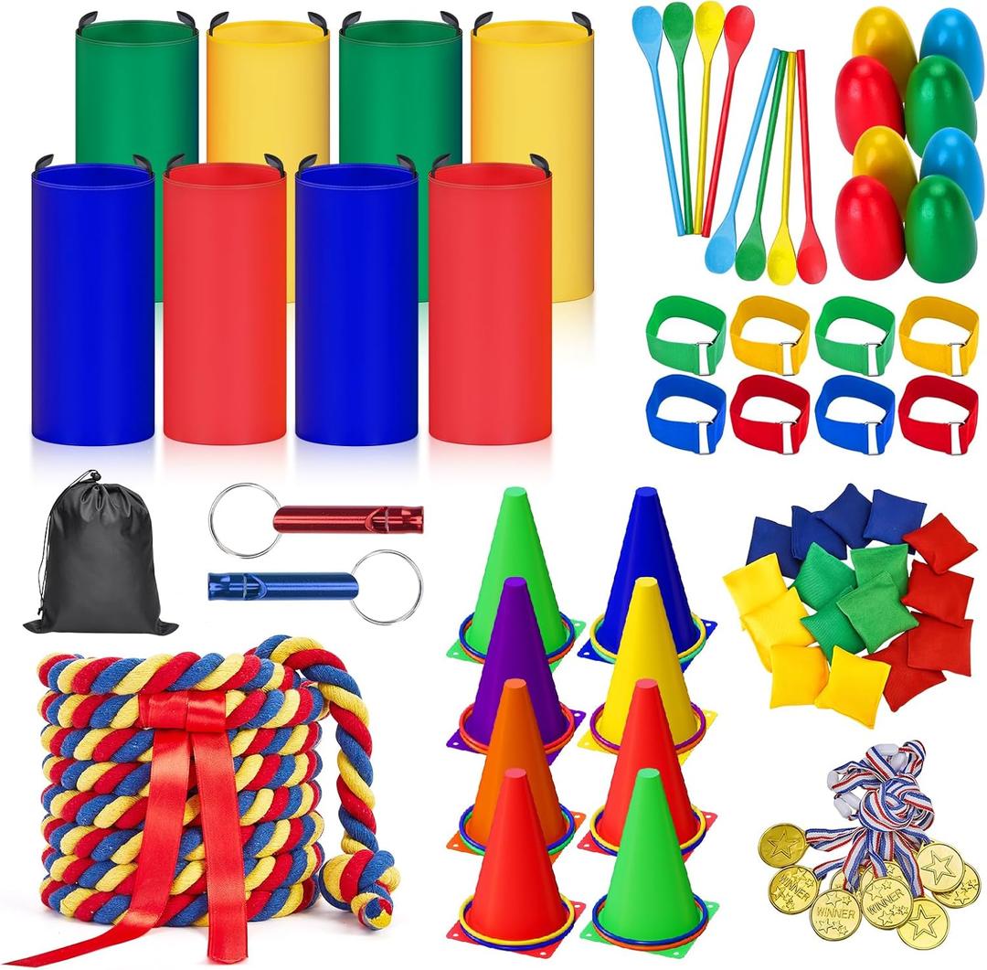 Redllo 87 Pcs Carnival Outdoor Games Potato Sack Race Bags for Kids Adults Bean Bags Ring Toss 3 Legged Relay Race Tug of War Rope Backyard for Birthday Party Field Day Family Christian Church Games