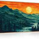 Woodland Mountain Framed Canvas Wall Art Set, Abstract Ridge Wall Painting, Boho Sunset Scenery Wall Decor, Modern Natural Landscape Art Print for Living Room, Bedroom, Office - 20"x40"