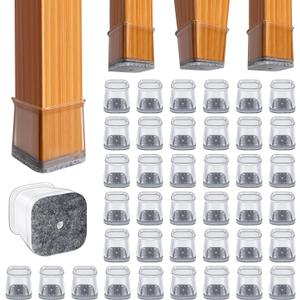 BUMACO Chair Leg Floor Protectors Square Chair Leg Protectors for Hardwood Floors Silicone Pads Covers to Protect Floors Clear-40 Pcs Square L (1-1/16" ~ 1-5/8")