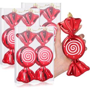 Aoriher 6 Pcs 7.6" Large Candy Cane Ornaments Christmas Tree Peppermint Decorations Hanging Candy Ornaments Glitter Christmas Picks with Golden Ropes for Xmas Party Decorations (Red)
