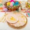 GATHER 175Pcs Easter Plastic Plates - Pink Plastic Dinnerware Set with Gold Bunny Includes 25 Dinner Plate and 25 Dessert Plate, 75 Silverware, 25 Cups, 25 Napkins for Easter Party
