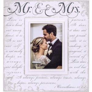 Malden International Designs Silkscreened Corinthians Verse Mr & Mrs Wood Picture Frame, 5x7, Off White