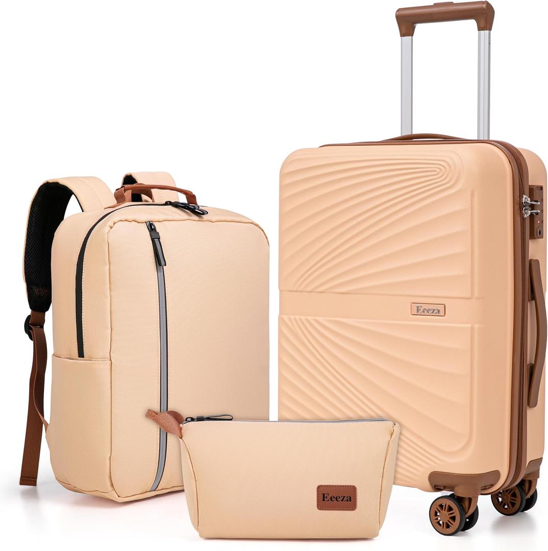 Carry On Luggage Set 22x14x9 Airline Approved Luggage Sets 3 Piece, Suitcases with Wheels,ABS Hard Case Luggage with TSA Lock Spinner Wheels(20 Inch,BP/TB) (Pink)