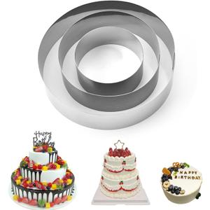 Cake Ring Set, 3 Packs Round Cookie Cutter, Stainless Steel, Silver, 4/6/8 Inch