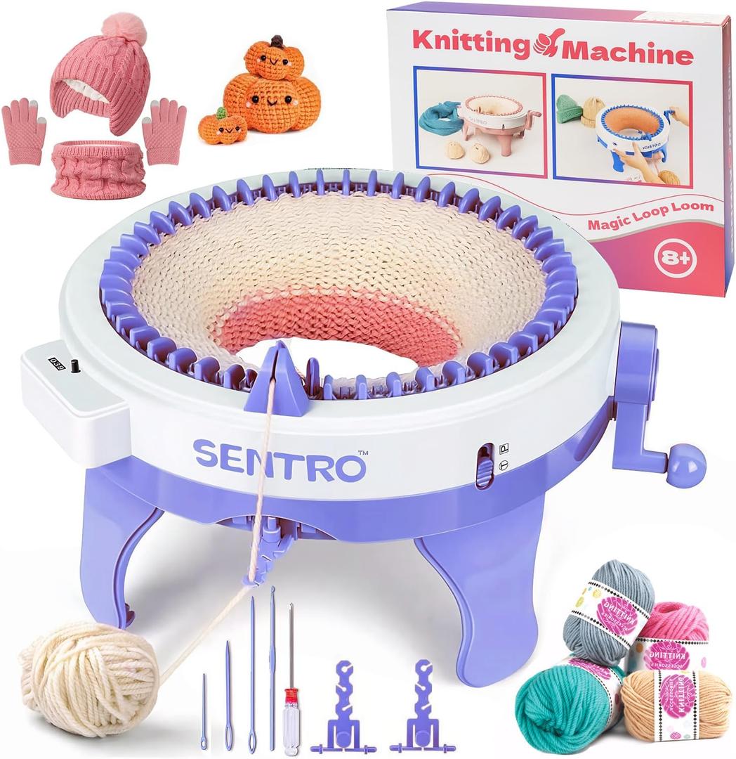 BZVV Knitting Machine for SENTRO 48 Needles Smart Knitting Crochet Machine with Row Counter for Adults and Beginners, Knitting Board Rotating Double Loom (Blue - 48 Needles (NEW GIFT BOX))