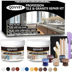 Tile & Fiberglass Quartz Countertop Repair Kit (Color Match), Granite & Tub Repair Kit, 4 oz Porcelain Sink Mable Chip Repair Kit for Cracks Chips Dents Holes Almond Biscuit Bone (Multicolored)