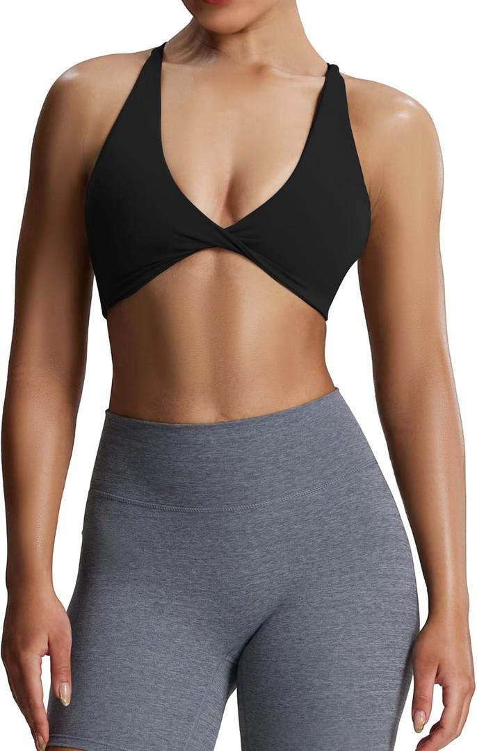 Aoxjox Women's Workout Sports Bras Fitness Backless Padded Sienna Low Impact Bra Yoga Crop Tank Top (X-Large, 1 Black)