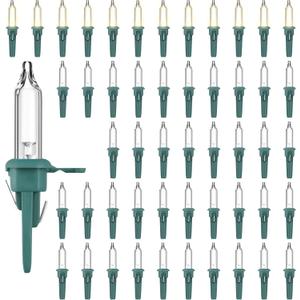 Christmas Replacement Mini Light Bulb 3 Volt 0.06 Watt Christmas Tree LED Light Bulbs Xmas Lights with Green Base for Party Holiday Indoor Outdoor Supplies (Warm White, 50 Pieces)