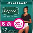 Depend Fresh Protection Adult Diapers, Incontinence & Postpartum Bladder Leak Underwear for Women, Disposable, Maximum, Small, Blush, 32 Count, Packaging May Vary